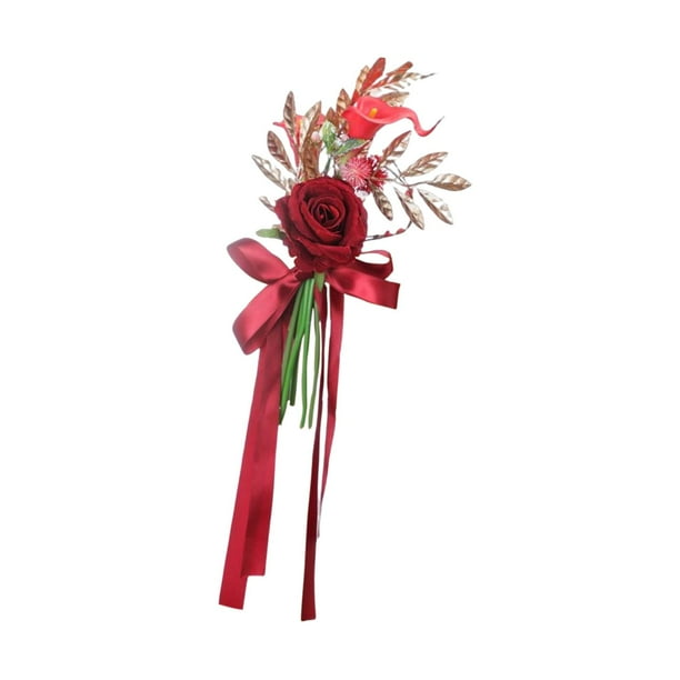 Arreglo floral y cintas para el banco del pasillo Respaldo de la silla del pasillo Floral para banquete Rojo