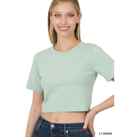 

Zenana Women s Short Sleeve Round Neck Cropped Tee Shirts Top (S-XL)