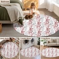 thumbnail image 5 of Round Rugs 4 Ft, Red Grey Botanical Non Slip Area Rugs for Kitchen Bedroom Entryway, Spring Floral Summer Farmhouse Washable Carpet Runner Rug Floor Mats for Bedroom Home Decor, 5 of 8