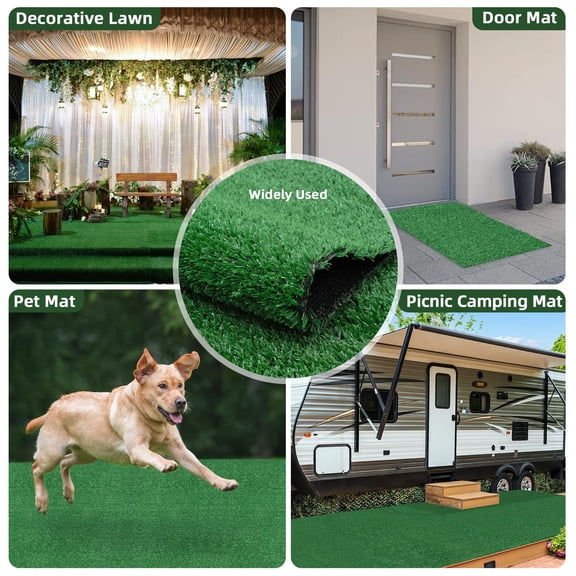5ft x 10ft Artificial Grass Turf with Drainage Holes, 0.6" Thick Low Pile Fake Lawn Mat with Rubber Backing - Budget-Friendly Indoor Outdoor Pet Grass for Patio, Balcony, Yard, and Garden Decor