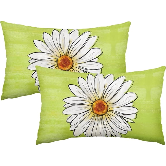 Lime Green Spring Daisy Lumbar Pillow Covers 12x20 Set of 2 Cute Floral Summer Outdoor Decorative Throw Pillows Flower Pillowcases Linen Rectangle Cushion Case Decor for Home Sofa Couch Bed
