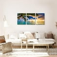 thumbnail image 5 of Abstract Ocean Sea Wall Art Art - Abstract Sunset Palm Landscape Blue Sky Wall Art Canvas Print Framed Picture Painting for Room Home Decorations (B-3pcs,12"x16"x3pcs), 5 of 6