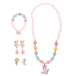 Set De 18 Pièces Bijoux Enfant Bois Colorés - Colliers Et Bracelets Princesse Pour Filles