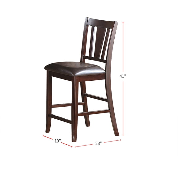 Darrell Dark Brown Faux Leather Counter Height Chairs (Set of 2) - Sturdy Rubber Wood Frame, 19"W x 23"D x 41"H, Perfect for Dining Rooms & Kitchens