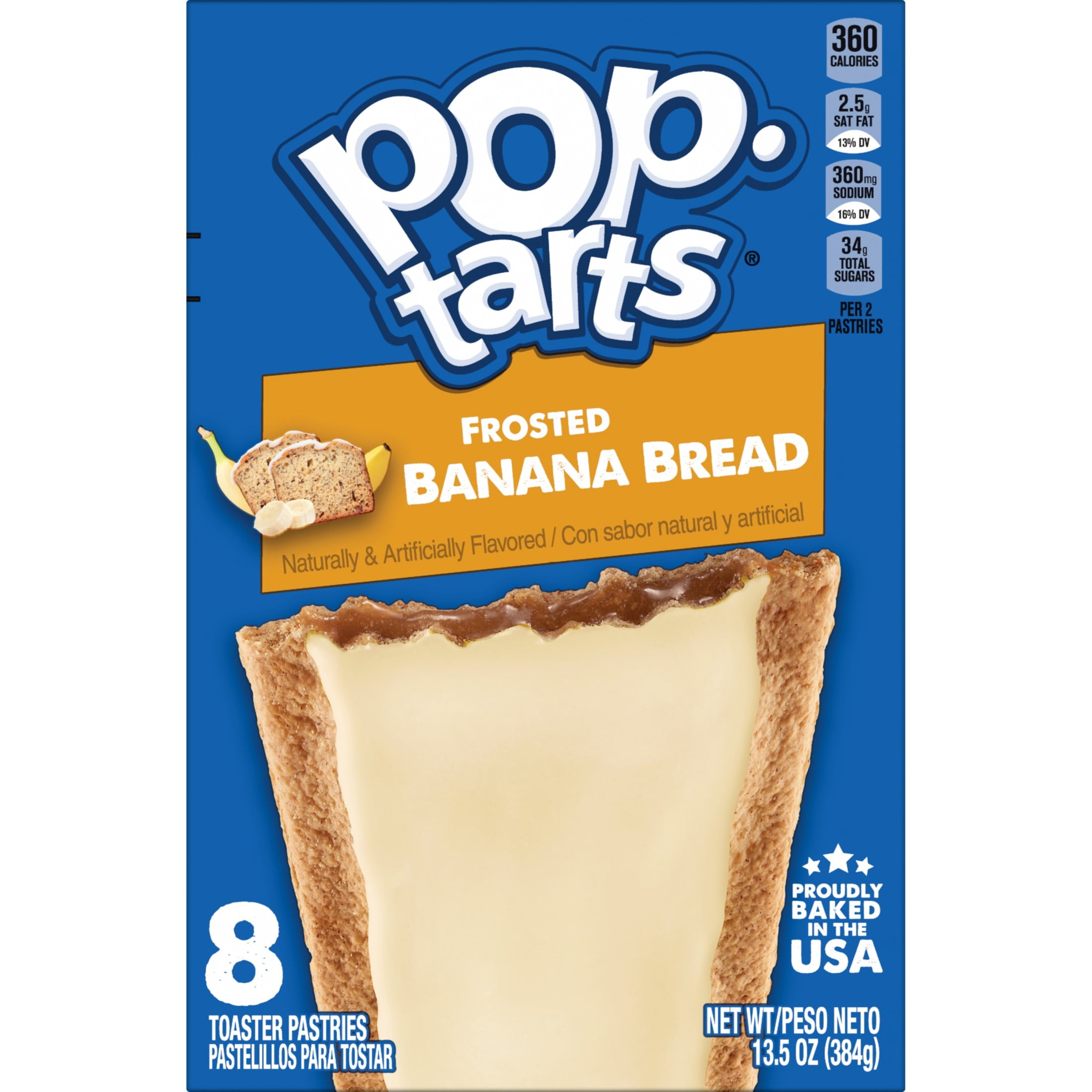 Pop-Tarts Frosted Banana Bread Toaster Pastries, Breakfast Foods, Shelf-Stable, 13.5 oz (8 Count)