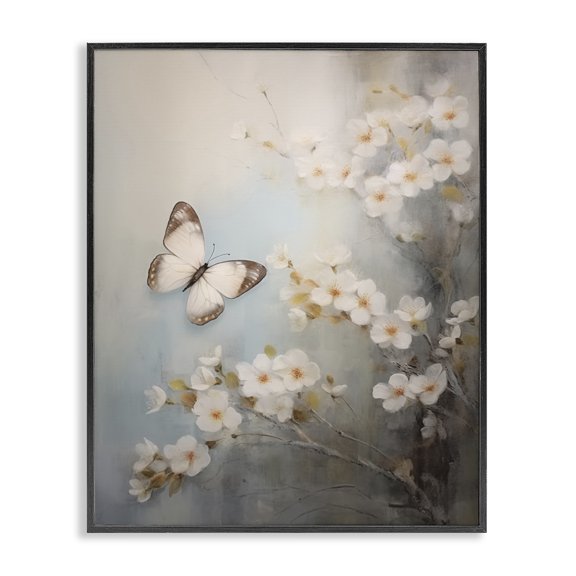 Stupell Industries Cottage Spring Butterfly & Dogwood Black Framed Giclee Art, 11 x 14, by Arlington Prints