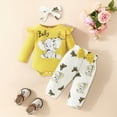 thumbnail image 2 of HCNTES Infant Baby Girl Cartoon Elephant Baby Letter Print Long Sleeve Ribbed Romper Butterfly Shorts with Bow Headband 3Pcs Cute Outfit Set 0-18M, 2 of 6