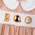 thumbnail image 3 of XIMIN Newborn Baby Girl Halloween Outfit Pumpkin/Black Cat Embroidery Plaid Smocked Bubble Onesie Romper Long Puff Sleeve Bodysuit Infant Fall Clothes, 3 of 5