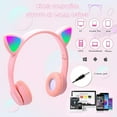 thumbnail image 5 of HQinX Kids Headphones, Cat Ear Wireless Headphones, LED Light Up Bluetooth over on Ear Purple Headphones for Boy Girl With Microphone, Pink, 5 of 6