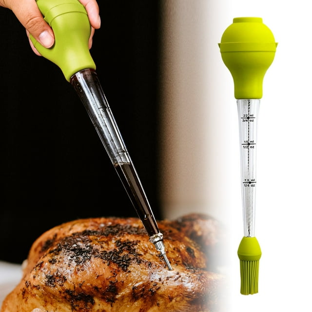 1Pc Turkey Baster Set Include Detachable Food Grade Silicone Bulb,Meat Injector Needle and Cleaning Brush,Quality Meat Basters for Basting and Kitchen Cooking Turkey,Beef,Pork,Fish,BBQ(D)