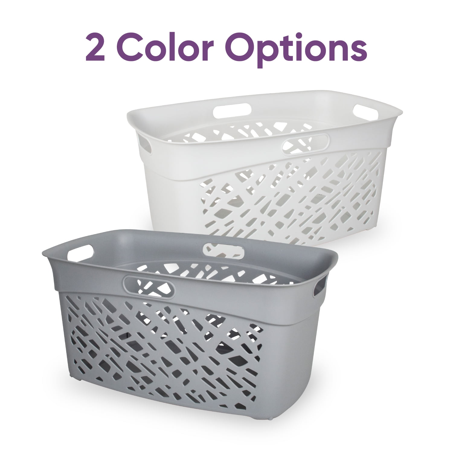 Non-Breakable Mosaic Laundry Basket, 45L -Dark Gray, Decorative Storage, Vented Design, Made in France, Modern Home Organizer