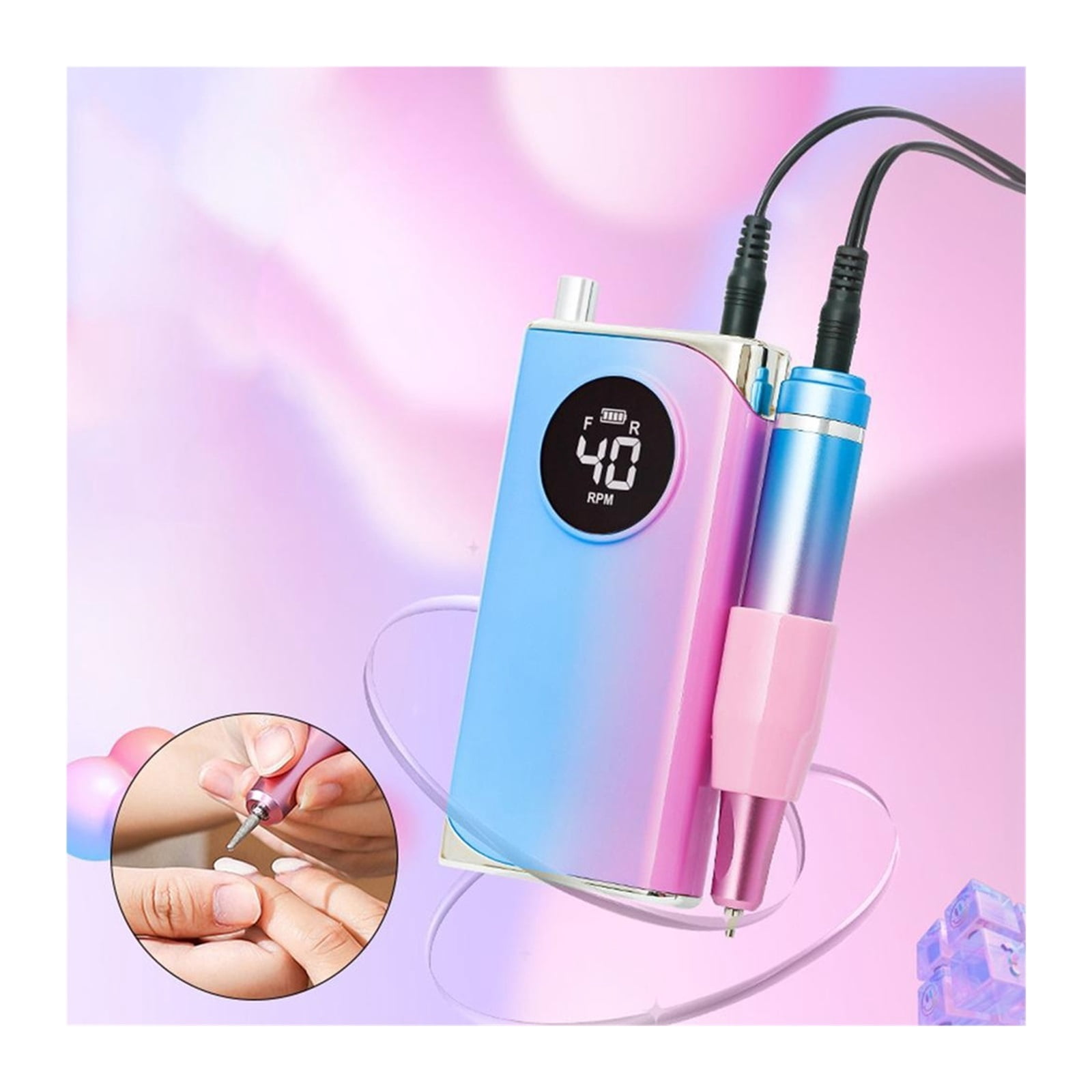Electric Nail Drill Machine, 40000 Rpm Portable Professional Rechargeable Stable Low Noise Aluminum Alloy Nail Drills ,Low Noise