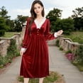 thumbnail image 2 of Women's Velvet Dress with Lace Trim and Button Detail - X Large, Burgundy, 2 of 7