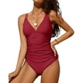 thumbnail image 3 of BeautyIn Women V Neck One Piece Swimsuits Double Strappy Monokini Bathing Suits, 3 of 7
