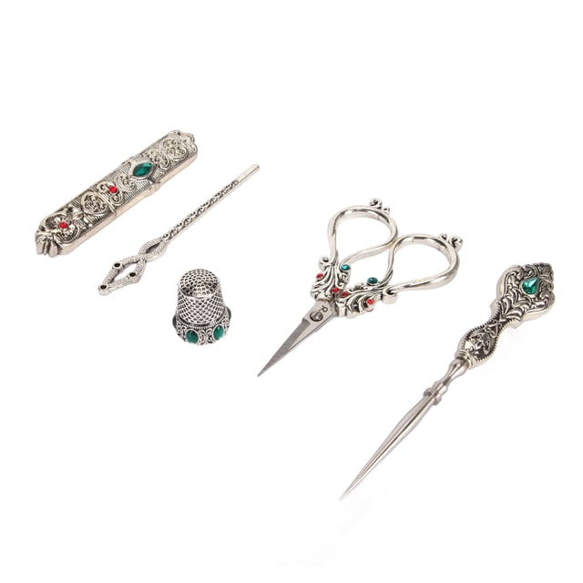 Vintage Embroidery Scissors Kit, Punch Sewing Scissors Kit Thimble Alloy for Needlework
