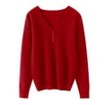 thumbnail image 4 of Women's V-Neck Button Detail Knit Sweater, Loose Fit Long Sleeve Pullover with Slimming Effect, Plus Size Soft Blouse for Layering and Outer Wear, 2025 Casual Comfortable Daily Top Red S, 4 of 7