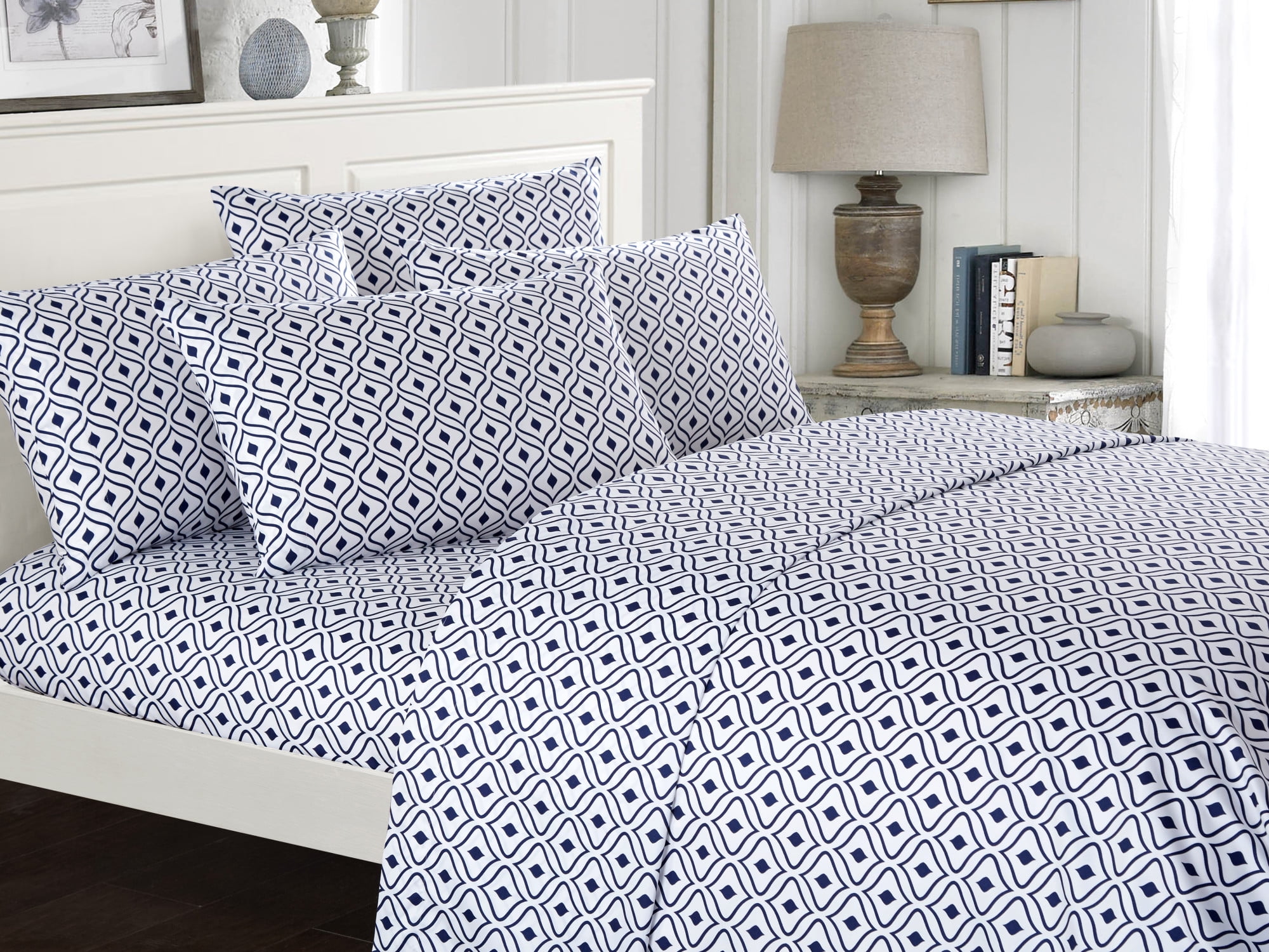 Chic Home Fawn 6Piece Geometric Sheet Set, Queen, Navy