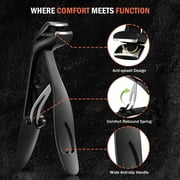 BEZOX Angled Head Nail Clippers for Seniors - Ergonomic Toenail Clipper for Thick Nails, Nail Cutters with Catcher - Black