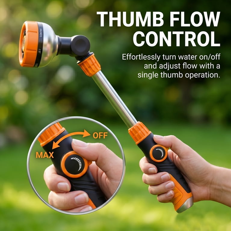 OHHANI 19in Metal Watering Wand, 8 Spray Patterns, 180° Nozzle photo 6