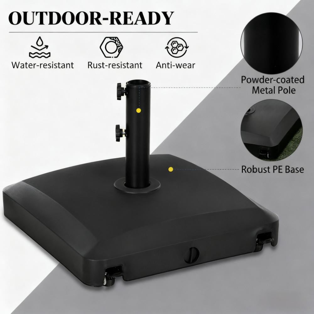 9.9 lb. Metal Square Patio Umbrella Base in Black  Umbrella Stand w/4 Wheels for Garden, Backyard, Lawn, Poolside