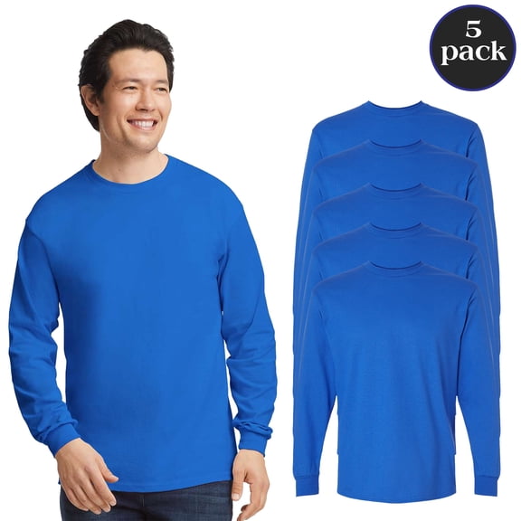 Gildan Men’s Ultra Cotton T-Shirt, Long Sleeve Sustainable Bulk 5-Pack Tee, Royal Color, Size S