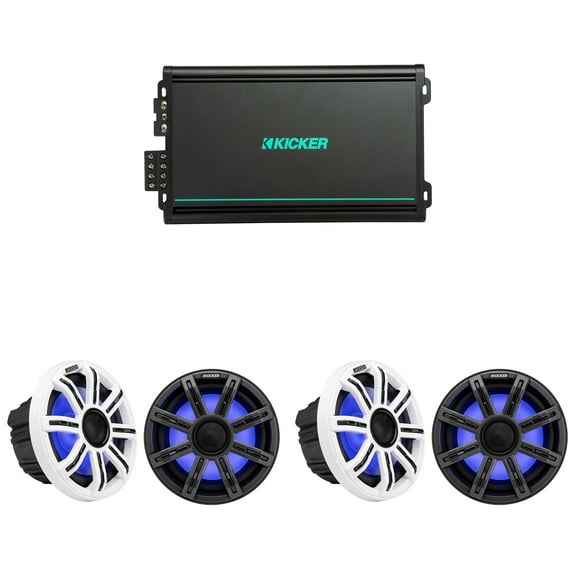 Kicker (2 Pair ) 51MSC84 - MSC 8-Inch Premium Marine LED Speakers with 48KMA6004 4 Ch. Marine Amp Bundle