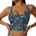 thumbnail image 3 of Goofa Love Music Printed Sports Bras for Women, High Impact Running Bra Workout Crop Tank Tops Longline Sports Bra Push up-Small, 3 of 9