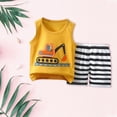 thumbnail image 4 of Toddler Baby Boy Clothes Summer Outfits Construction Outfit Excavator Bear Print Sleeveless Top Striped Shorts Casual Playwear Size 4-5 Years, 4 of 4