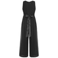 thumbnail image 3 of renvena Kids Girls Flower Wedding Party Bodysuit Ruffled Chiffon Pageant Banquet Rompers Summer Wide Leg Pants Jumpsuit Playsuit with Detachable Embellishment Black 10, 3 of 5