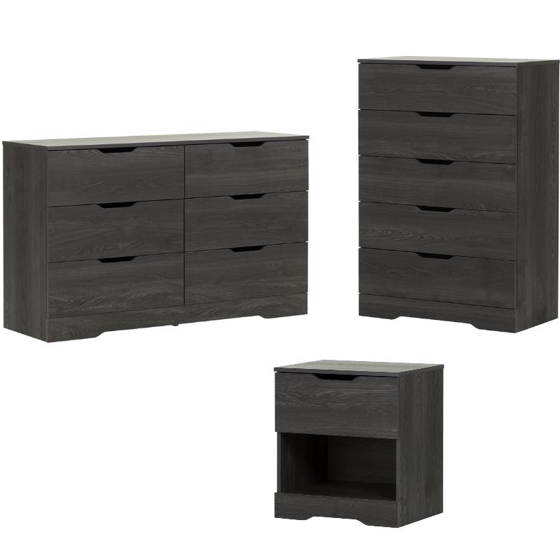 5 Drawer Dresser 6 Drawer Double Dresser and Nightstand Set in Gray Oak