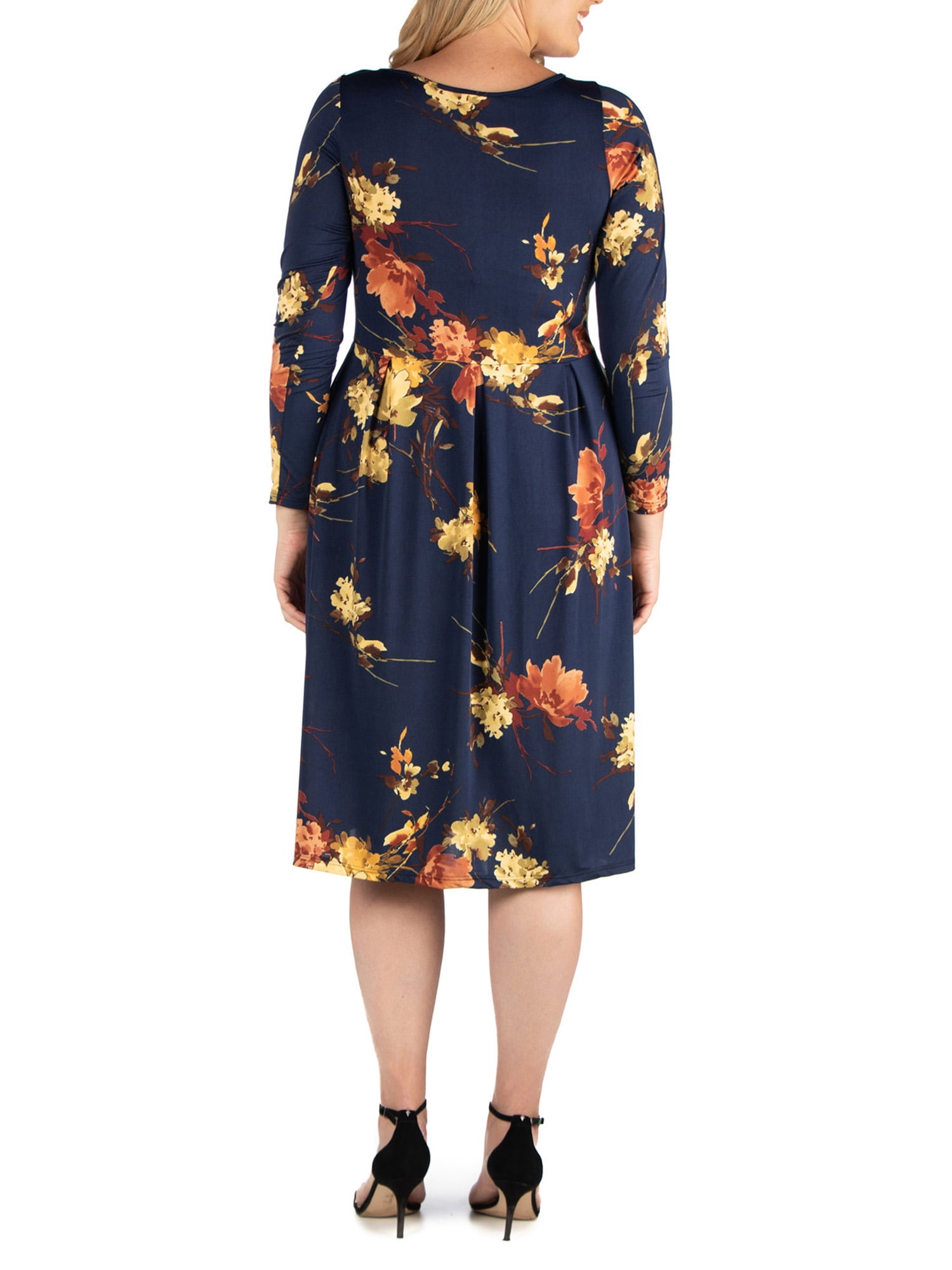 24/7 Women's Plus Size Comfort Apparel Long Sleeve Knee Length Plus Size Skater Dress