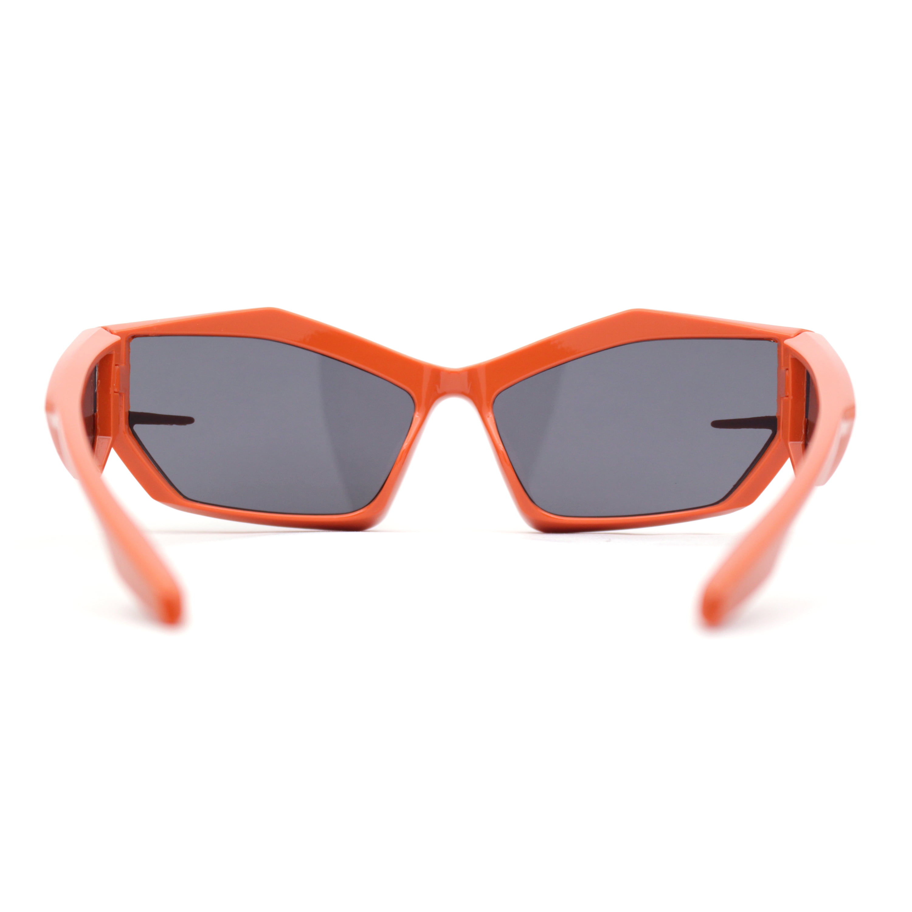 90s Black Sunglasses Side Visor Sport Wrap Around Unique Plastic - Orange Trendy