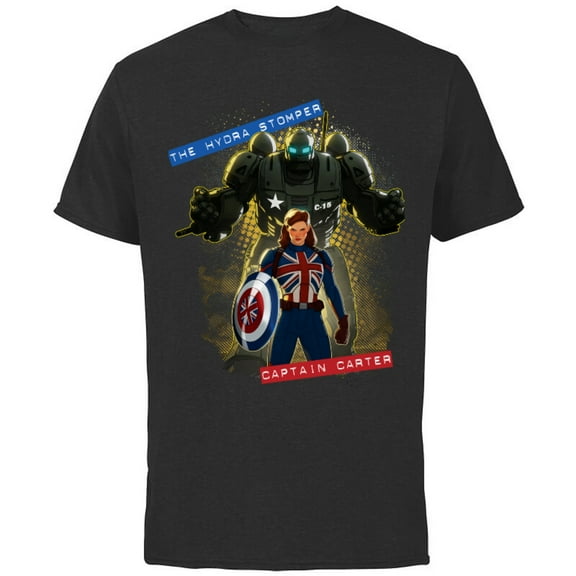 Marvel WHAT IF…? The Hydra Stomper and Captain Carter - Short Sleeve Cotton T-Shirt for Adults - Customized-Black