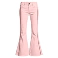 thumbnail image 4 of YaEYa Girls School Uniform Pant Striped Slim Fit Bell Bottom Trousers Fitted Flare Leg Pants High Waist With Side Pocket Button Fly Trouser Preppy Outfit (Pink,5-6 Years), 4 of 7
