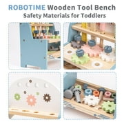 ROBUD Tool Bench Set for Toddlers - Mini Wooden Work Bench for Kids 3+, Construction Toys w/Wooden Tools, Educational Pretend Play Gift Building Toy Tools Set