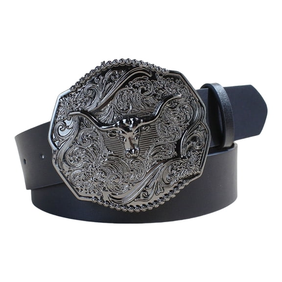 ZPAQI 1x Engraved Waist Belt Floral Buckle Embossed Belt Cowboy Cowgirl Classical Belt