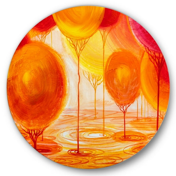 Designart 'Ornamental Colourful Trees II' Modern Circle Metal Wall Art 36x36 - Disc of 36