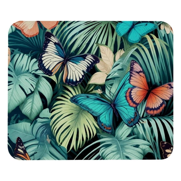 PhooArto Comfortable Mouse Pad Palm Leaf and Butterflies Pattern Desktop Mousepad , 21 x 25 cm Mouse Mat, Non-Slip Rubber Base, Improves Speed and Precision