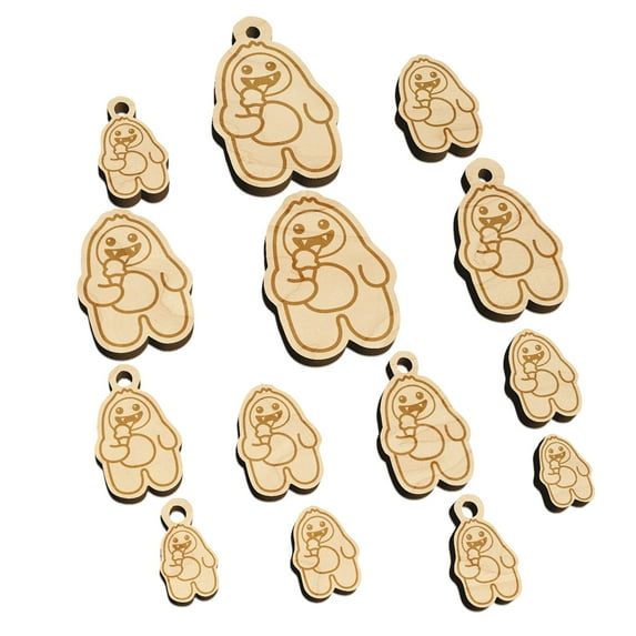 Yeti Abominable Snowman Eating Ice Cream Wood Mini Charms Shapes DIY Craft Jewelry - No Hole - 18mm (17pcs)