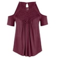 thumbnail image 4 of Honeeladyy Summer simple and plain ladies' tops Women's Casual Off The Shoulder Lace Regular Fit Short Sleeve Tops Shirt Tops, 4 of 8