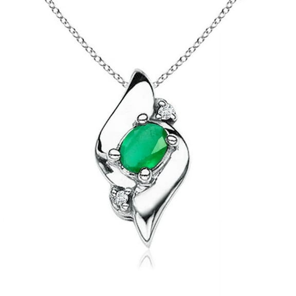 ANGARA Natural Shell Style Oval Emerald and Diamond Pendant in 14K White Gold for Women (Size-4x3mm) | May Birthstone, Birthday, Anniversary, Jewelry Gift for Women | Natural Emerald Necklace
