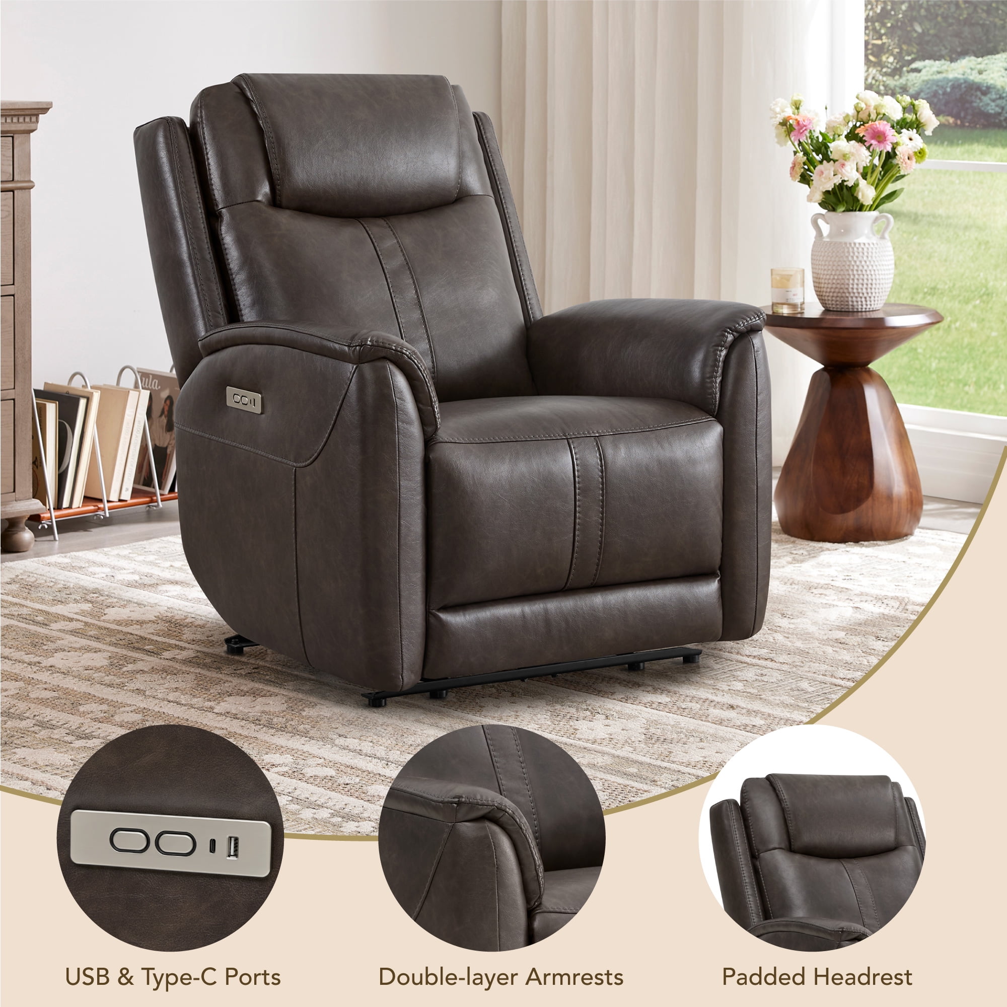 Spruce & Spring Zero Gravity Power Recliner Chair for Living Room, Chocolate