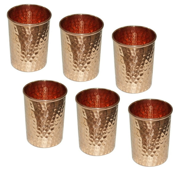 Pure Copper Hammered Tumbler for Healing Ayurvedic Product Tableware Accessories, Set of 6, Height 9.5 Cm