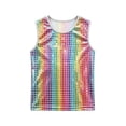 thumbnail image 5 of mgoYE Girls Metallic Outfit Crop Top Sleeveless Shirt Sequin Tee Loose Blouse(White,7-10 Years), 5 of 7