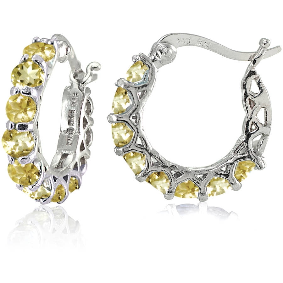 Citrine Sterling Silver Small Round Huggie Hoop Earrings