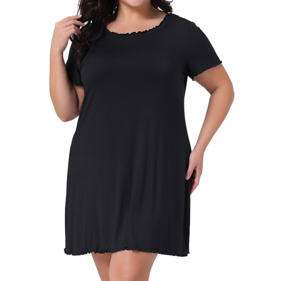 DARING DIVA Women's Plus Size Short Sleeve Ruffle Casual Nightgown 1X Black