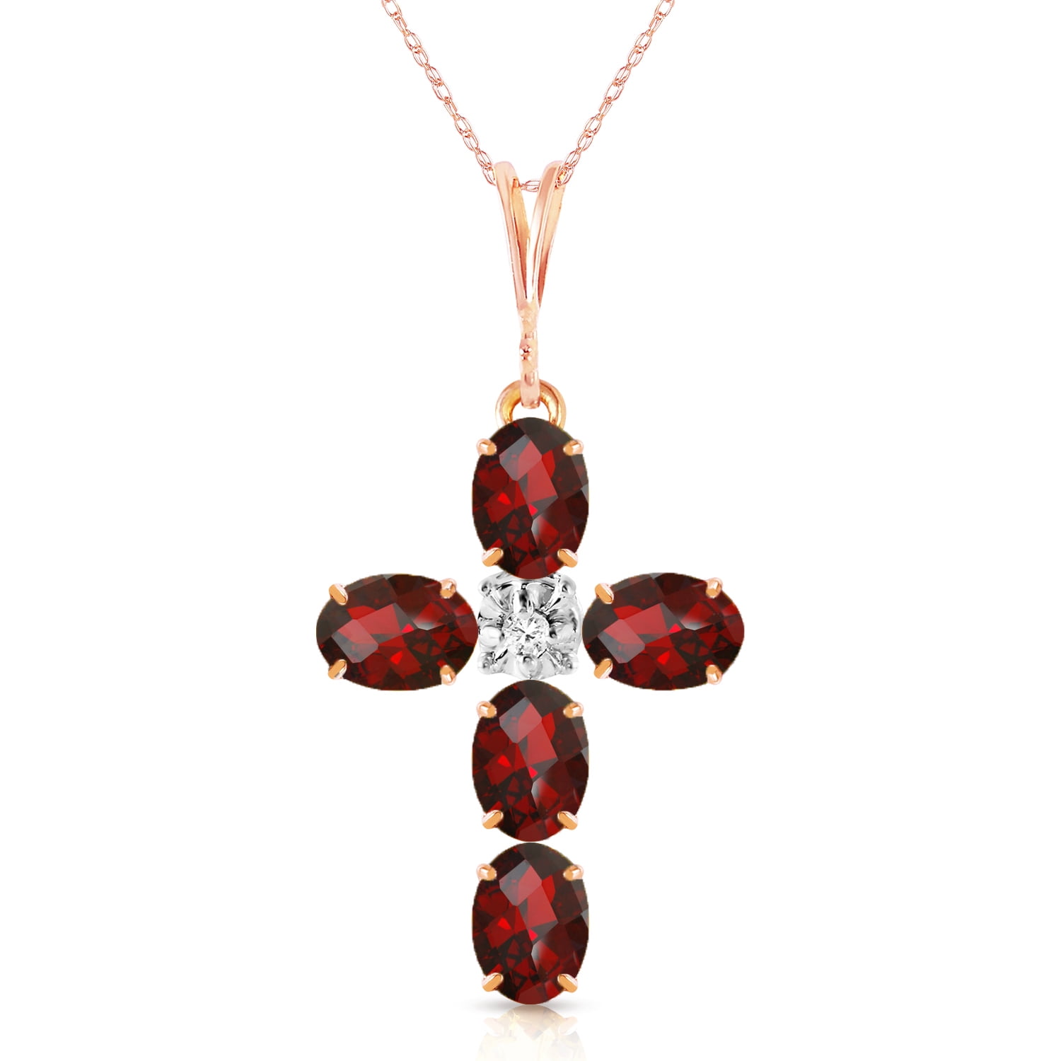 Galaxy Gold 14K Solid Gold Natural Garnet Cross Pendant Necklace for Women - Rose Gold Fine Jewelry