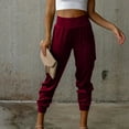thumbnail image 4 of YYDGH Women's Joggers High Waisted Yoga Pants with Pockets Workout Athletic Loose Lounge Pants Wine Red M, 4 of 7