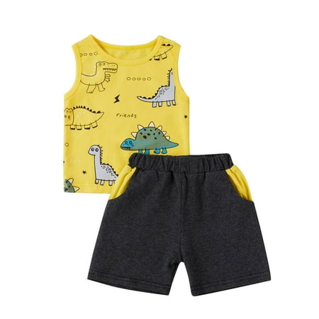 

DNDKILG Infant Baby Toddler Girls 2 Piece Summer Cartoon Dinosaur Tank Top and Shorts Set Outfits Sleeveless Clothes Set with Yellow 6M-4Y 110