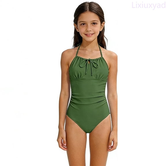 Lixiuxyad Children's Swimming Suit For Beach Swimsuit Adjustable Girls' Swimsuit 6 14 Years,One-Piece Bathing Suit Sizes 9-10 Years Green